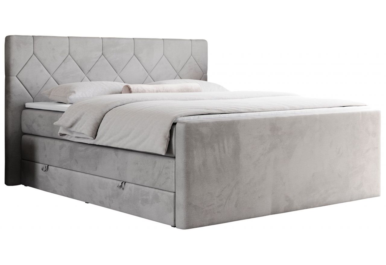 Łóżko kontynentalne KING EIGAR 140x200 - H4 - jasnoszary, welwet