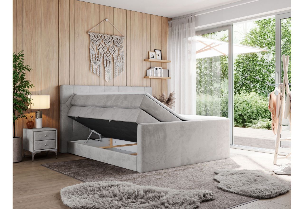 Łóżko kontynentalne KING EIGAR 160x200 - H4 - jasnoszary, welwet