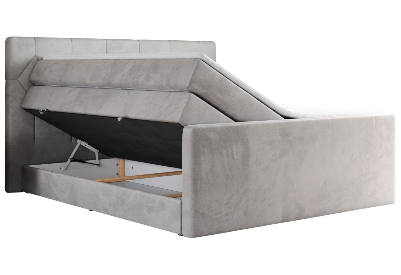 Łóżko kontynentalne KING EIGAR 160x200 - H4 - jasnoszary, welwet