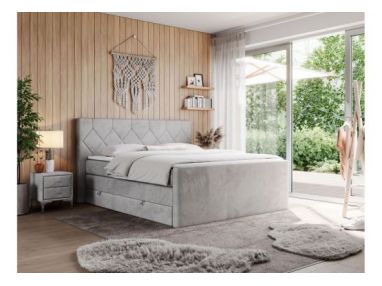 Łóżko kontynentalne KING EIGAR 200x200 - H4 - jasnoszary, welwet