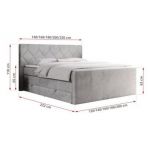 Łóżko kontynentalne KING EIGAR 200x200 - H4 - jasnoszary, welwet