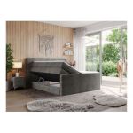 Łóżko kontynentalne KING EIGAR 120x200 - H3 - ciemnoszary, welwet