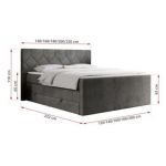 Łóżko kontynentalne KING EIGAR 140x200 - H3 - ciemnoszary, welwet