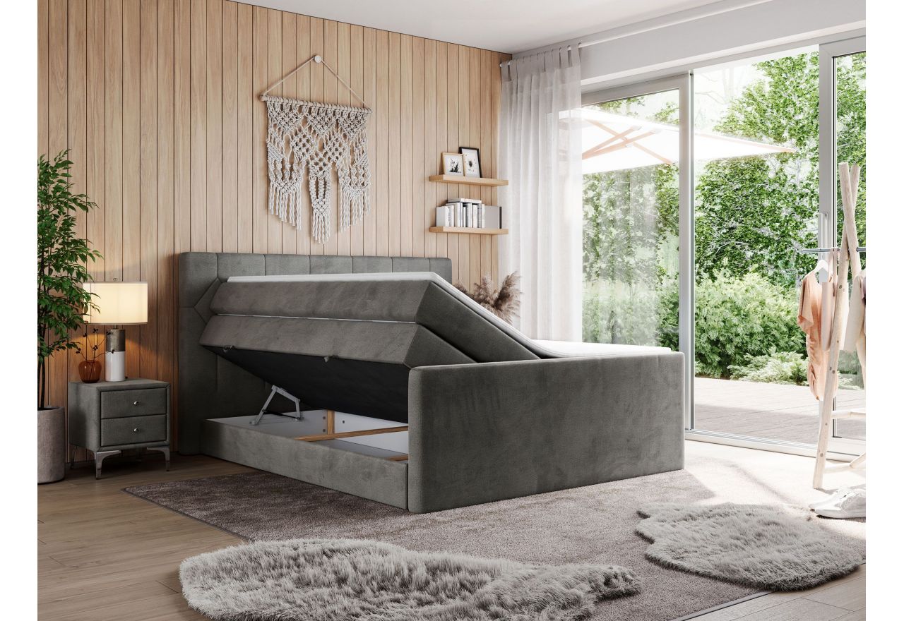 Łóżko kontynentalne KING EIGAR 140x200 - H3 - ciemnoszary, welwet