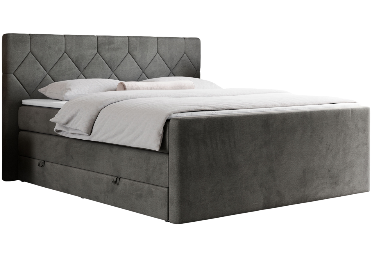 Łóżko kontynentalne KING EIGAR 160x200 - H3 - ciemnoszary, welwet