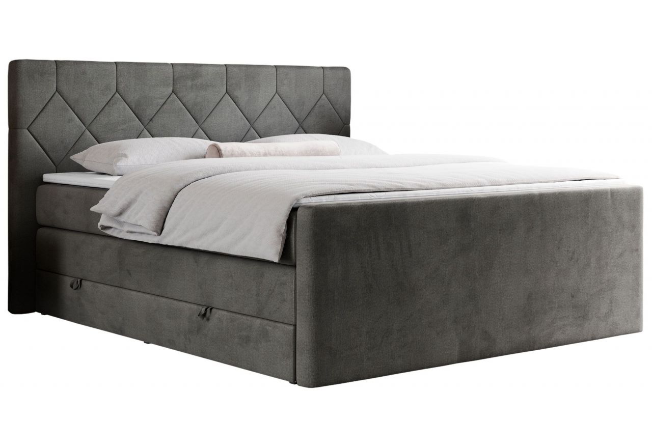 Łóżko kontynentalne KING EIGAR 200x200 - H3 - ciemnoszary, welwet
