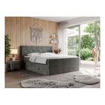 Łóżko kontynentalne KING EIGAR 160x200 - H4 - ciemnoszary, welwet