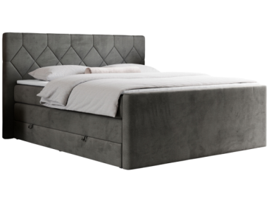 Łóżko kontynentalne KING EIGAR 200x200 - H4 - ciemnoszary, welwet