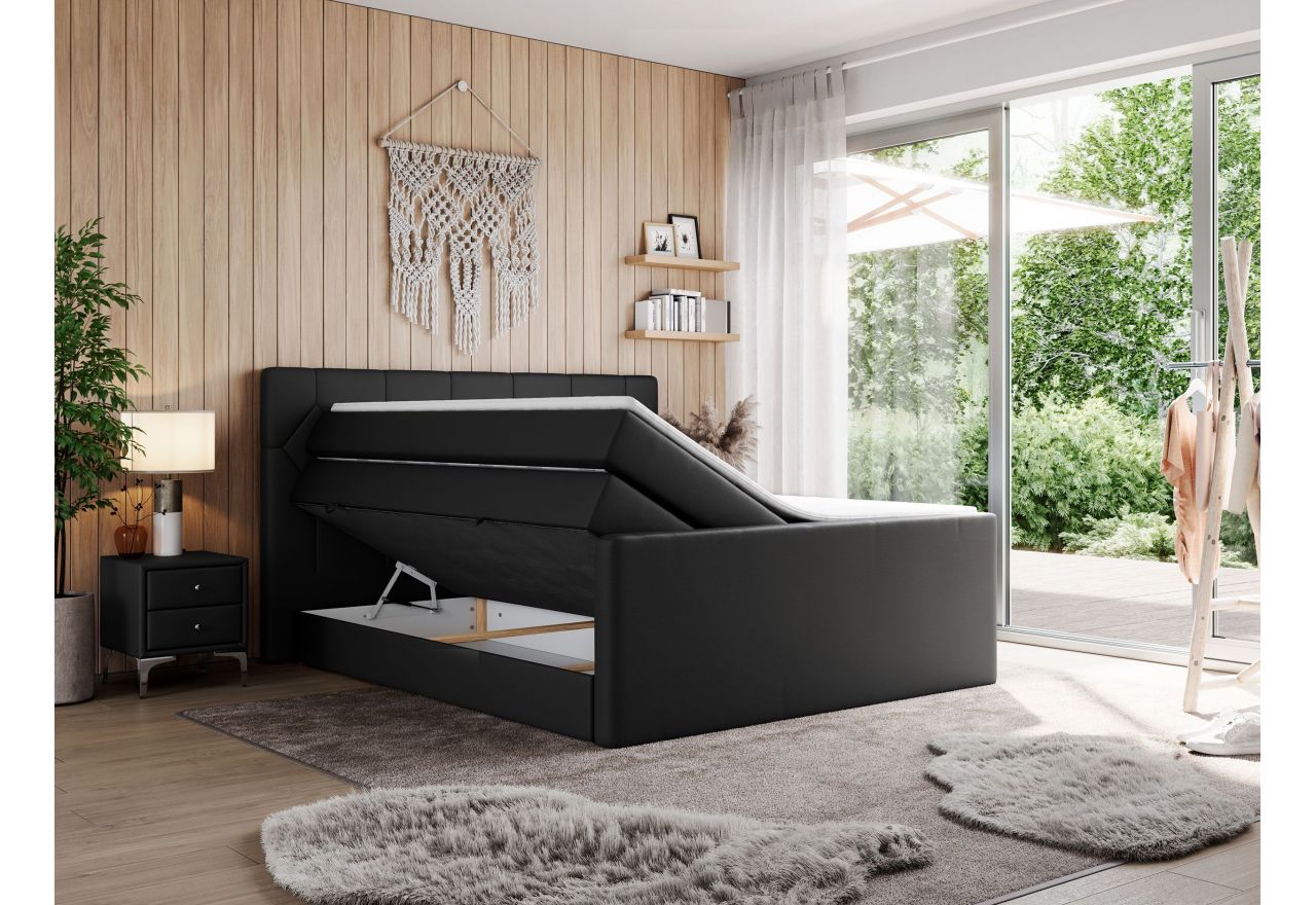 Łóżko kontynentalne KING EIGAR 120x200 - H3 - czarny, ekoskóra