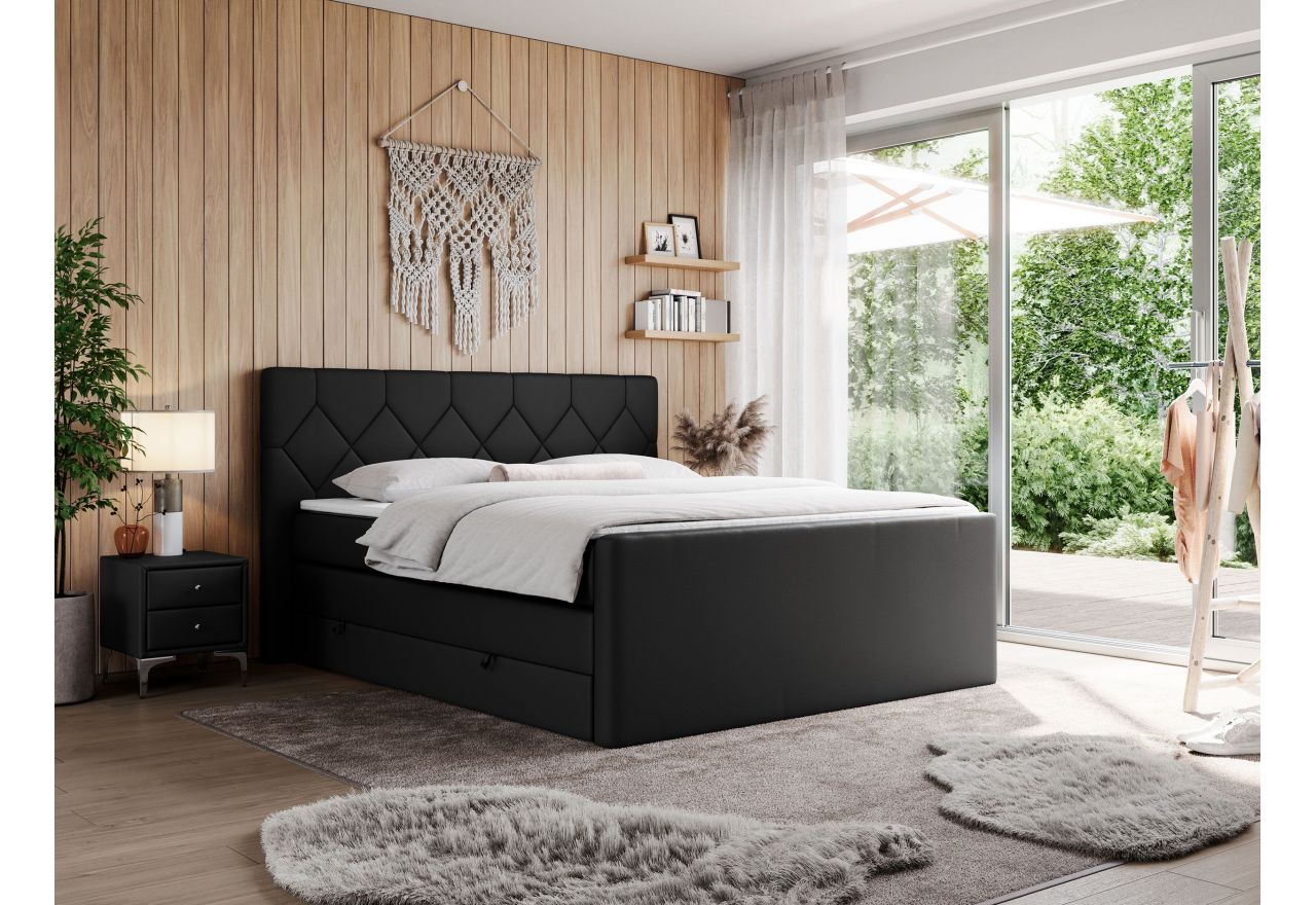 Łóżko kontynentalne KING EIGAR 140x200 - H3 - czarny, ekoskóra