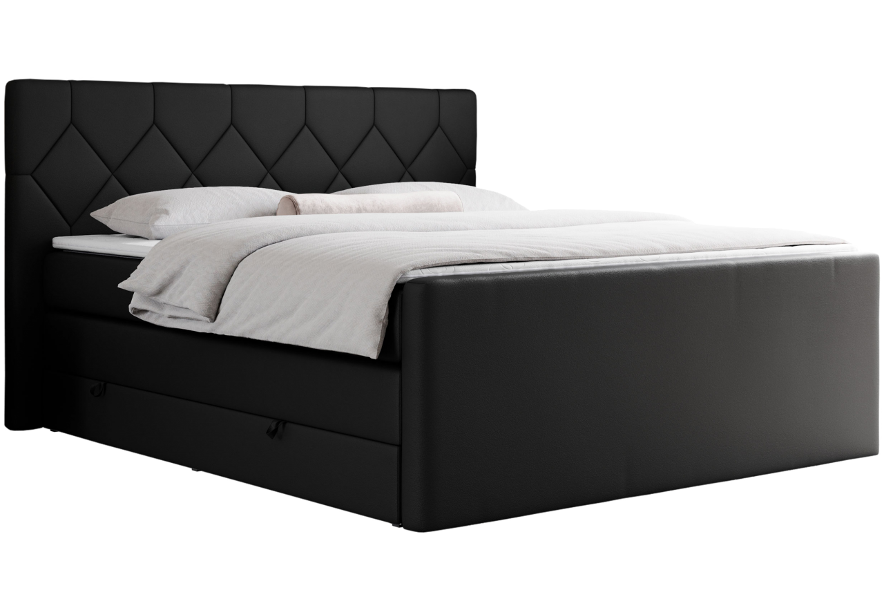Łóżko kontynentalne KING EIGAR 140x200 - H3 - czarny, ekoskóra