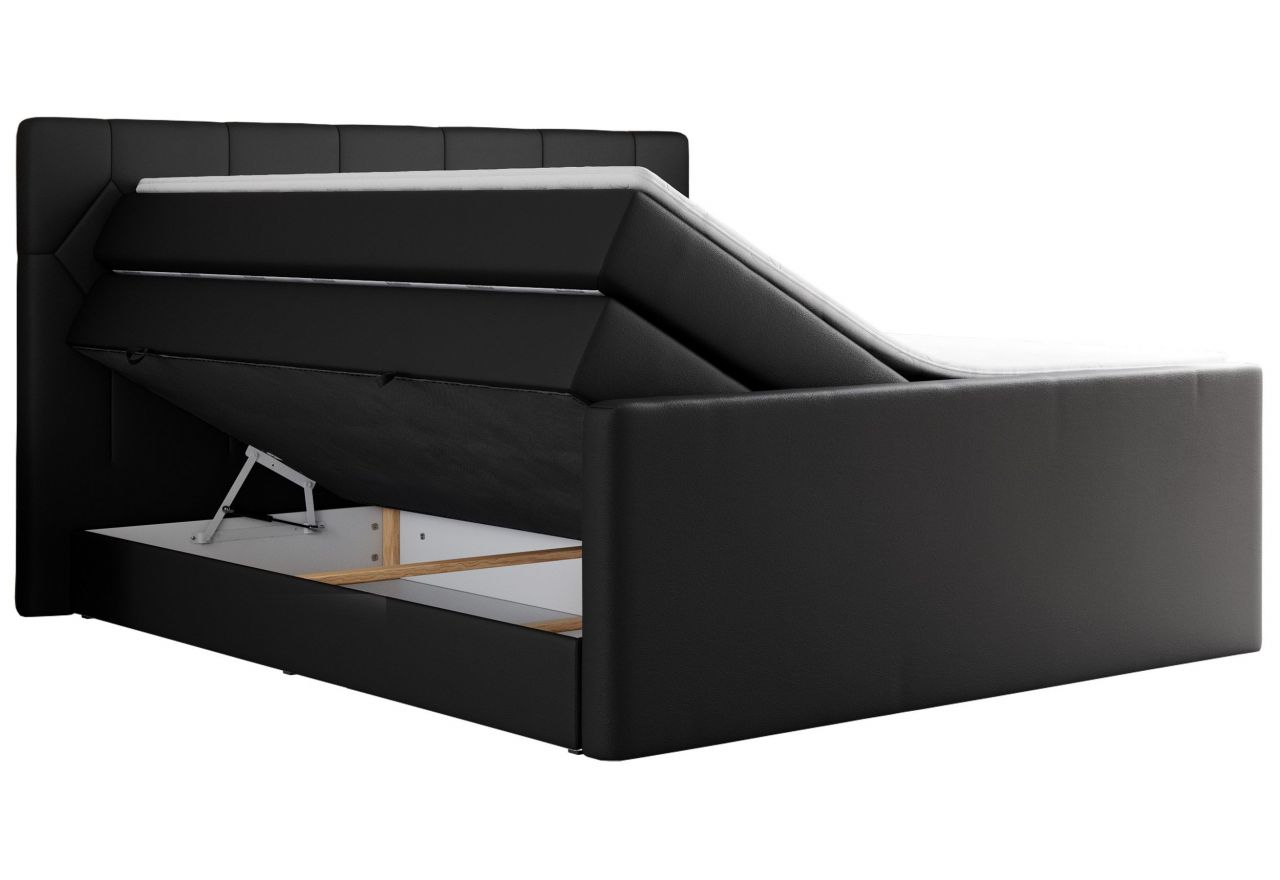 Łóżko kontynentalne KING EIGAR 140x200 - H3 - czarny, ekoskóra