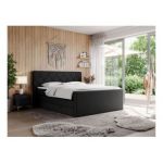 Łóżko kontynentalne KING EIGAR 200x200 - H3 - czarny, ekoskóra