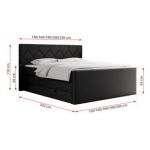 Łóżko kontynentalne KING EIGAR 200x200 - H3 - czarny, ekoskóra