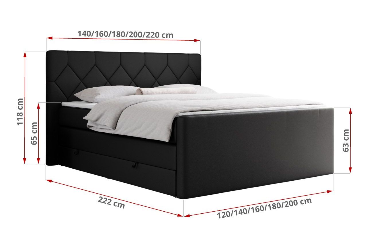 Łóżko kontynentalne KING EIGAR 200x200 - H4 - czarny, ekoskóra