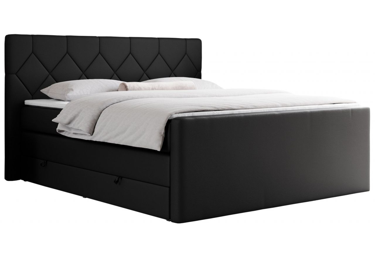 Łóżko kontynentalne KING EIGAR 200x200 - H4 - czarny, ekoskóra