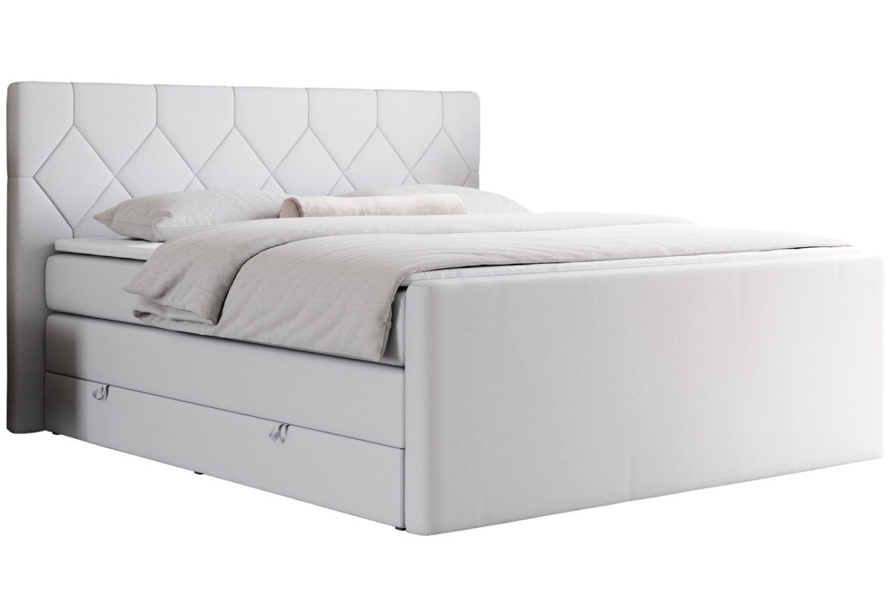 Łóżko kontynentalne KING EIGAR 140x200 - H3 - biały, ekoskóra