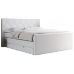 Łóżko kontynentalne KING EIGAR 140x200 - H3 - biały, ekoskóra