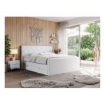 Łóżko kontynentalne KING EIGAR 180x200 - H3 - biały, ekoskóra