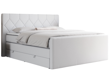 Łóżko kontynentalne KING EIGAR 180x200 - H3 - biały, ekoskóra