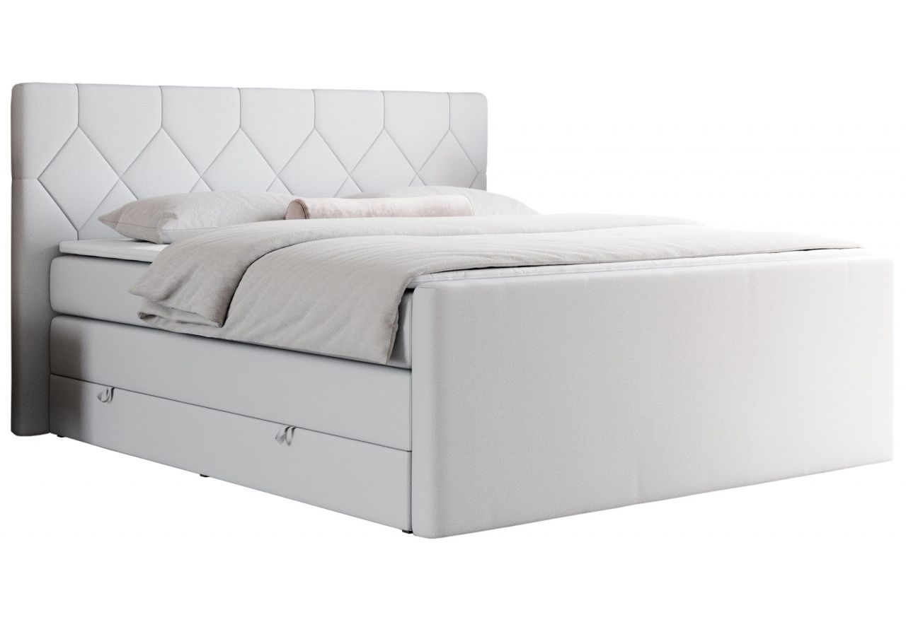 Łóżko kontynentalne KING EIGAR 200x200 - H3 - biały, ekoskóra