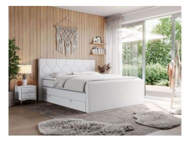 Łóżko kontynentalne KING EIGAR 140x200 - H4 - biały, ekoskóra