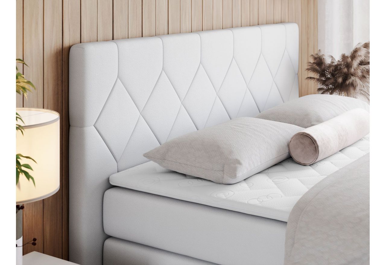 Łóżko kontynentalne KING EIGAR 140x200 - H4 - biały, ekoskóra