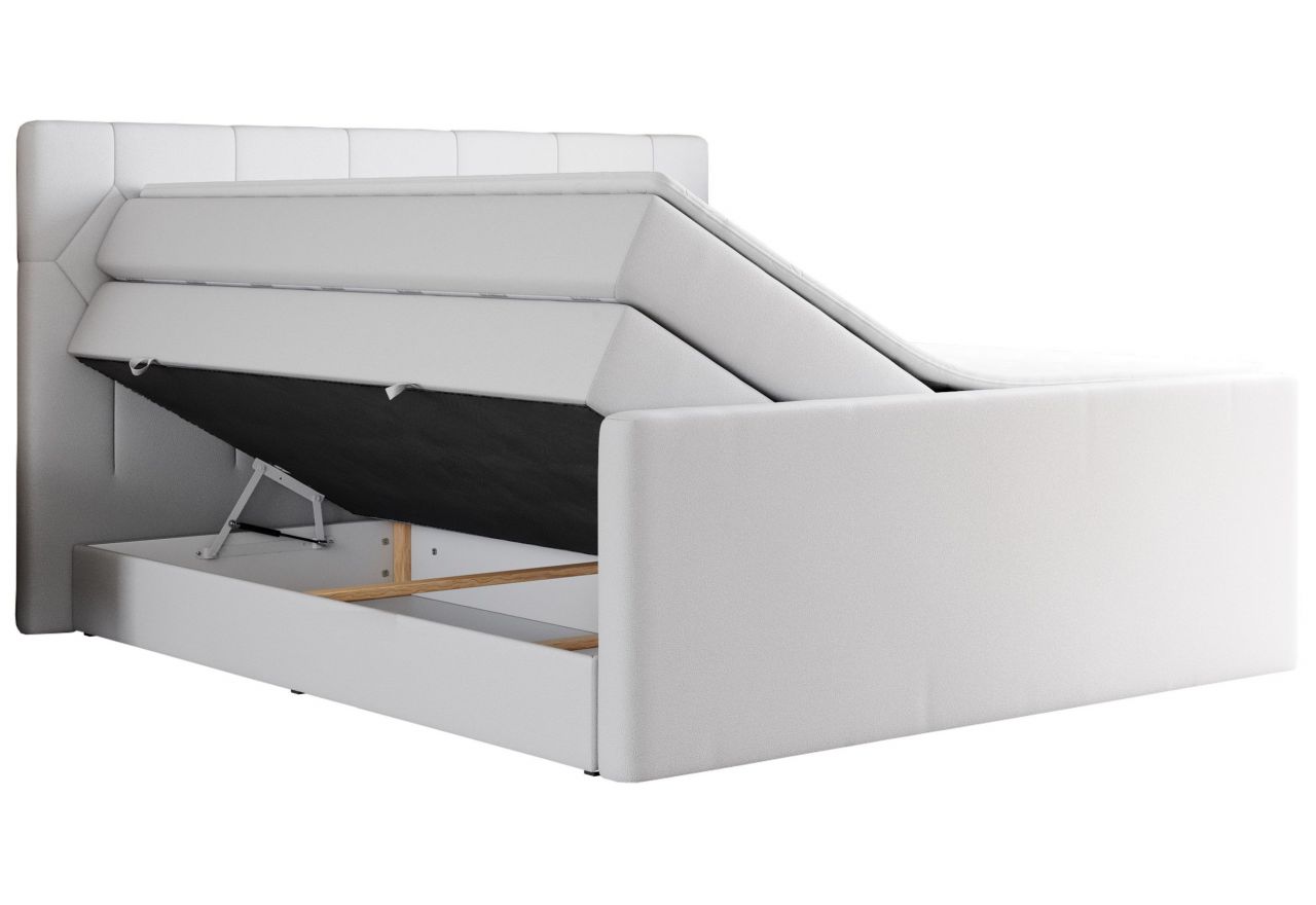 Łóżko kontynentalne KING EIGAR 160x200 - H4 - biały, ekoskóra