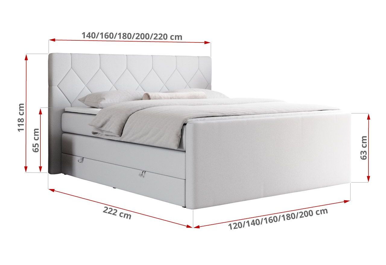 Łóżko kontynentalne KING EIGAR 200x200 - H4 - biały, ekoskóra