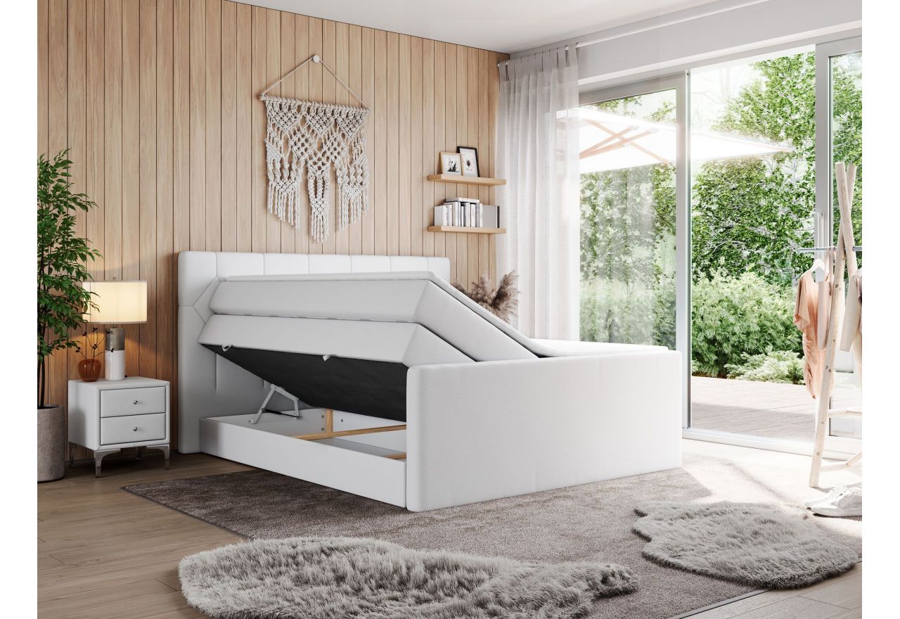 Łóżko kontynentalne KING EIGAR 200x200 - H4 - biały, ekoskóra