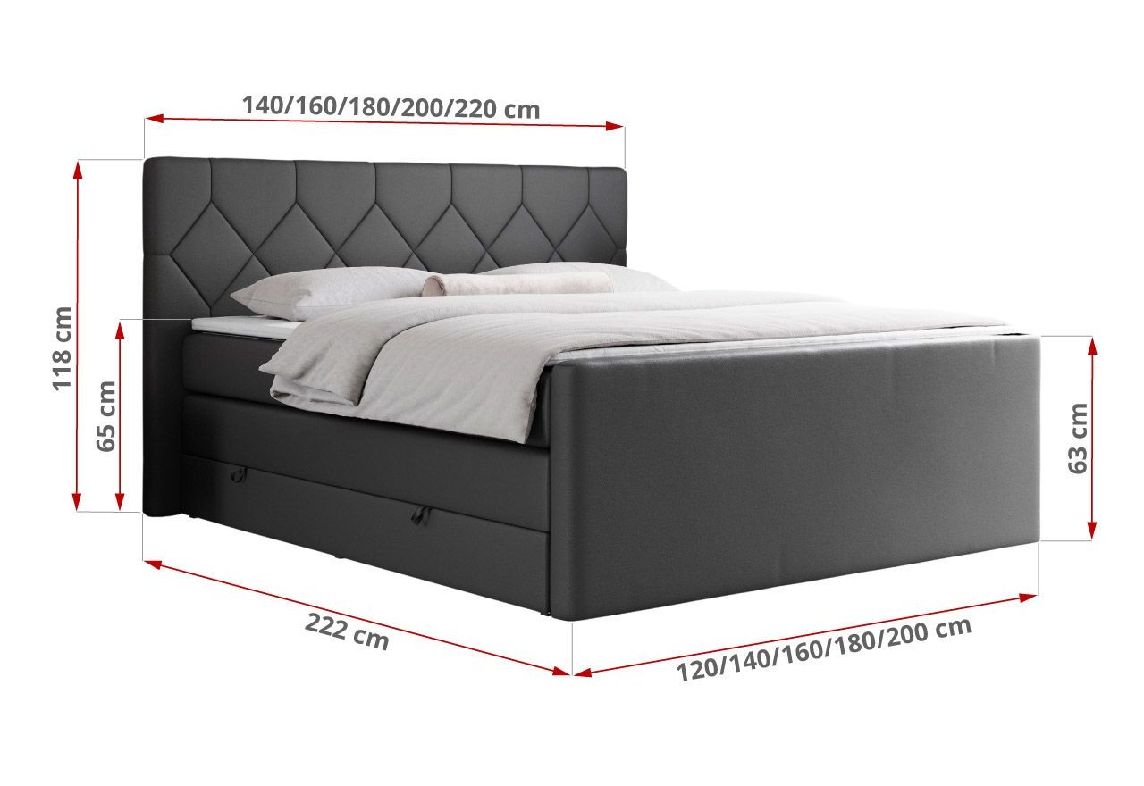 Łóżko kontynentalne KING EIGAR 160x200 - H3 - ciemnoszary, ekoskóra