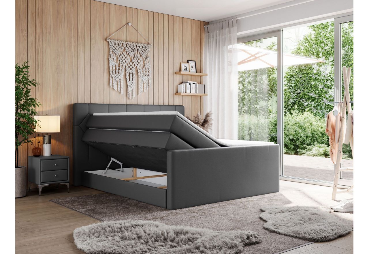 Łóżko kontynentalne KING EIGAR 160x200 - H3 - ciemnoszary, ekoskóra