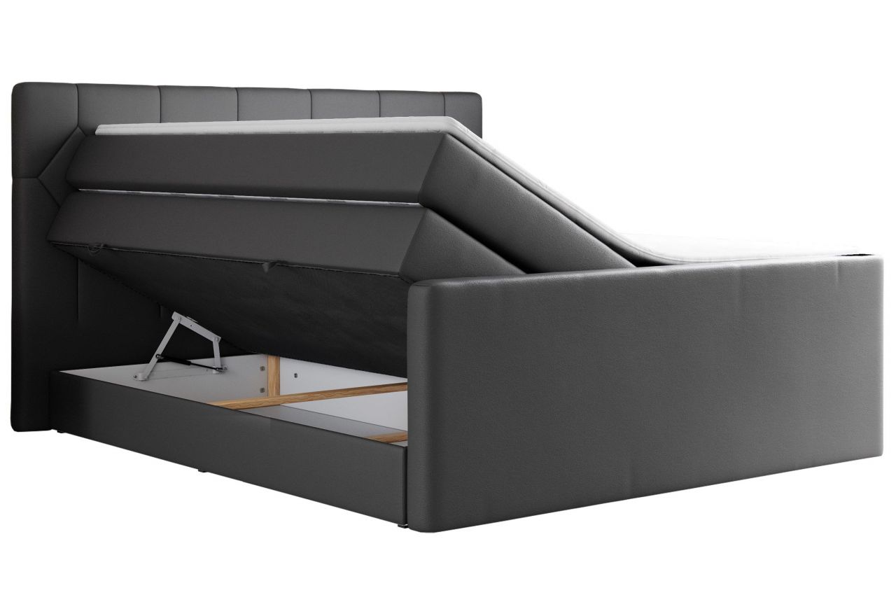 Łóżko kontynentalne KING EIGAR 200x200 - H3 - ciemnoszary, ekoskóra