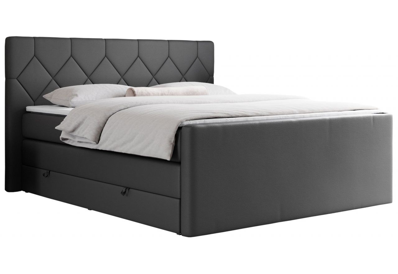 Łóżko kontynentalne KING EIGAR 160x200 - H4 - ciemnoszary, ekoskóra