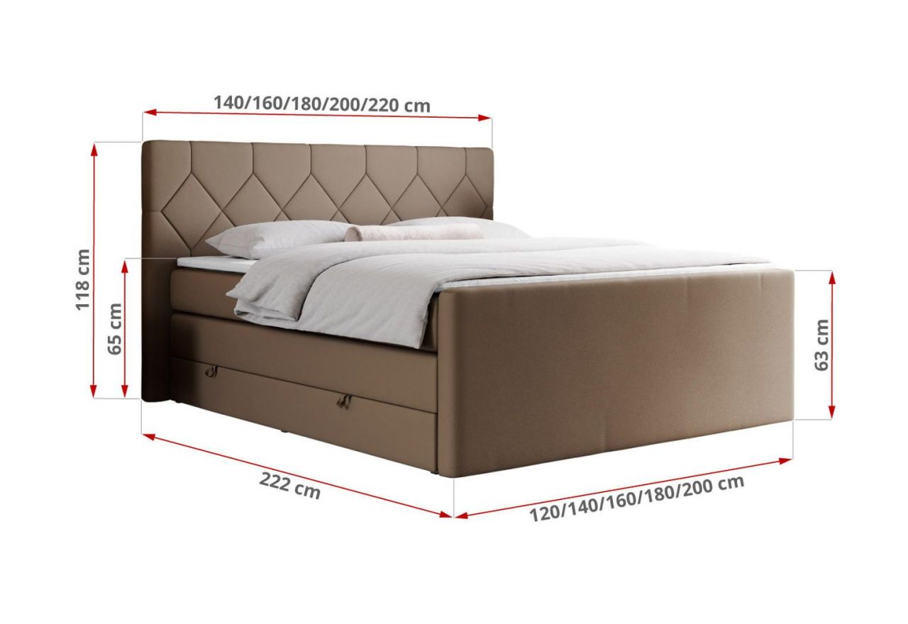 Łóżko kontynentalne KING EIGAR 120x200 - H3 - brązowy, ekoskóra