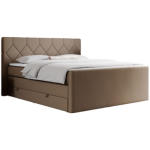 Łóżko kontynentalne KING EIGAR 200x200 - H3 - brązowy, ekoskóra