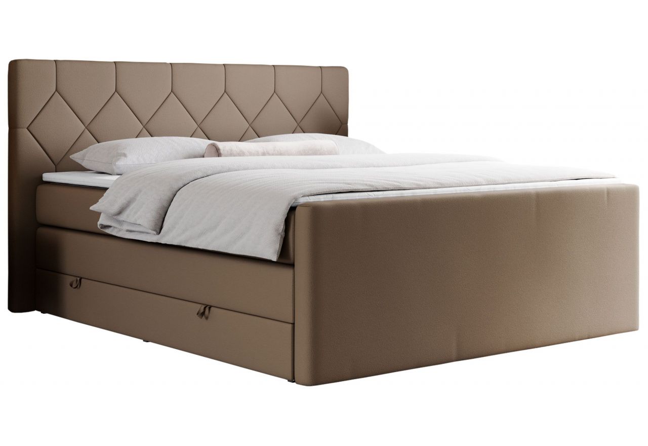 Łóżko kontynentalne KING EIGAR 200x200 - H3 - brązowy, ekoskóra