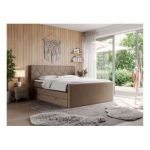 Łóżko kontynentalne KING EIGAR 140x200 - H4 - brązowy, ekoskóra