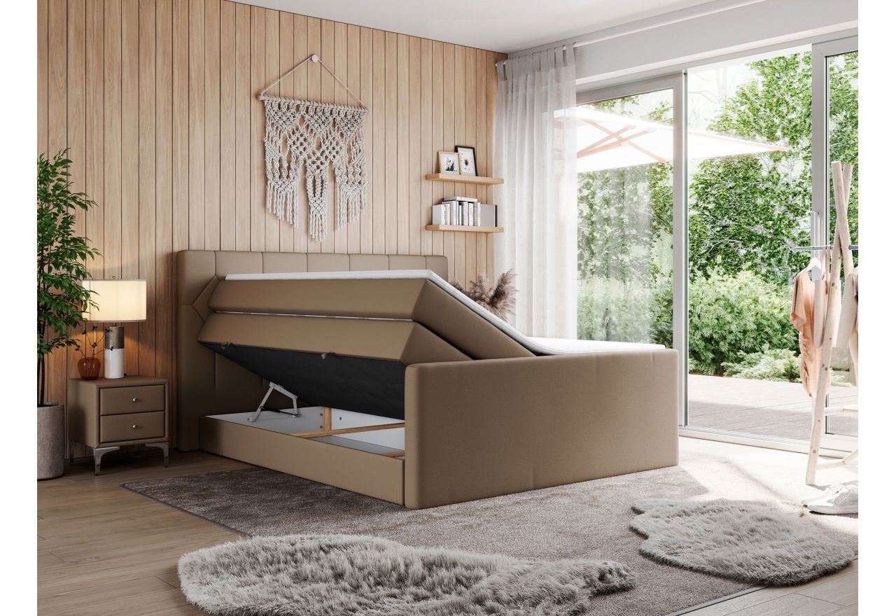 Łóżko kontynentalne KING EIGAR 160x200 - H4 - brązowy, ekoskóra