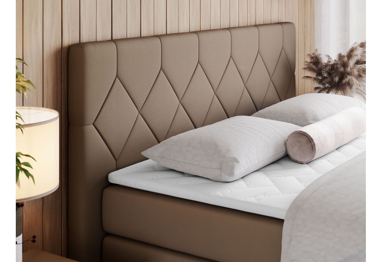 Łóżko kontynentalne KING EIGAR 200x200 - H4 - brązowy, ekoskóra