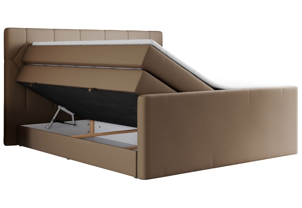 Łóżko kontynentalne KING EIGAR 200x200 - H4 - brązowy, ekoskóra