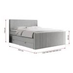 Łóżko kontynentalne KING DOREN 200x200 - H3 - jasnoszary, struktura