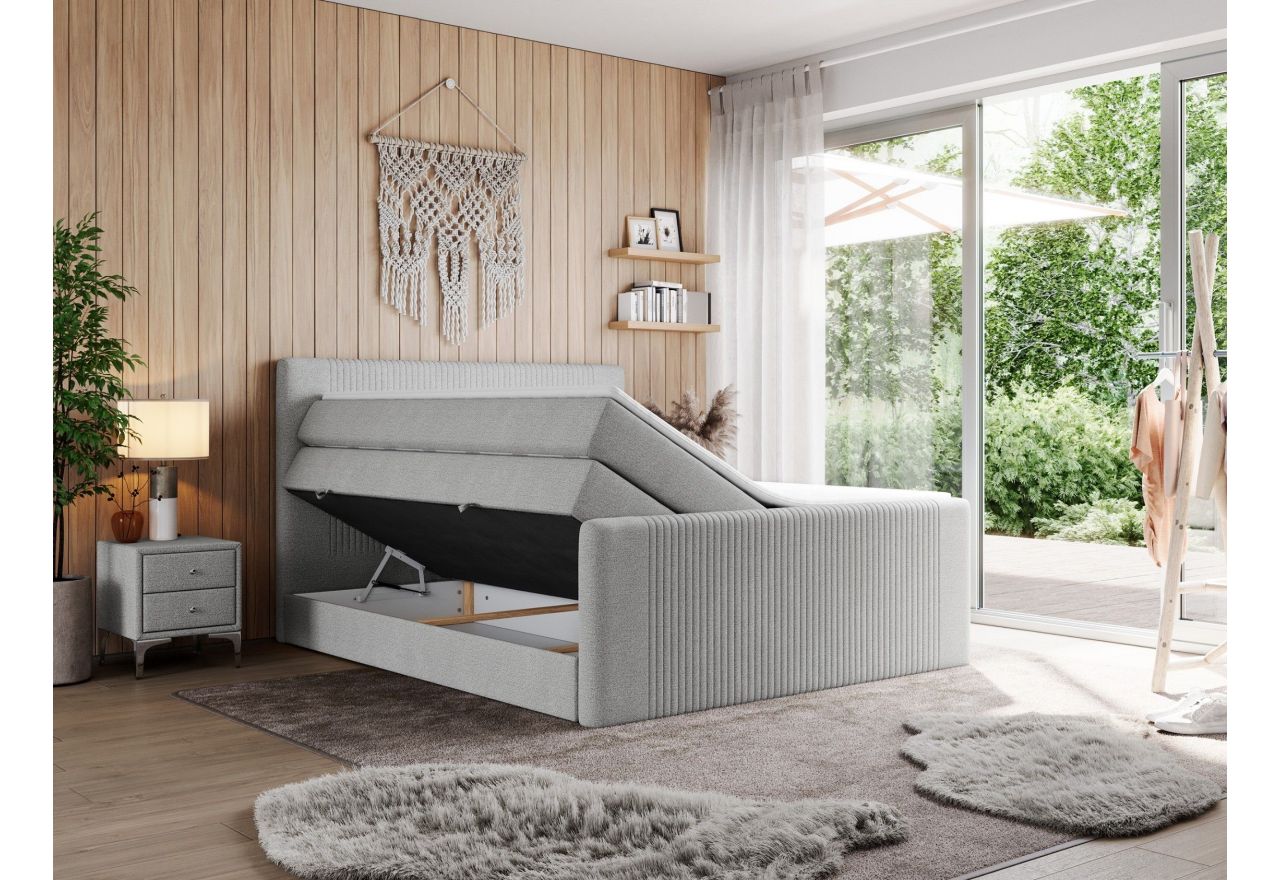 Łóżko kontynentalne KING DOREN 200x200 - H3 - jasnoszary, struktura