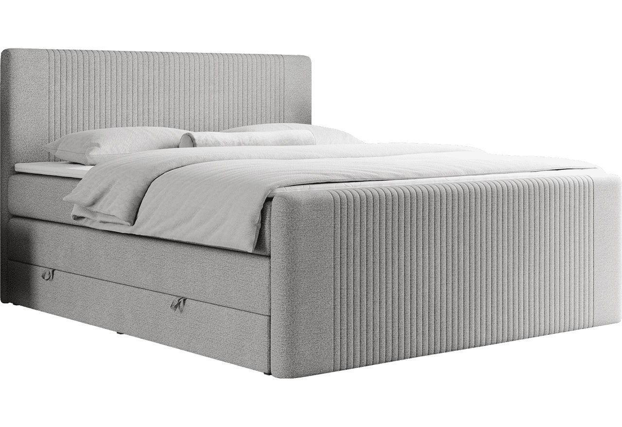 Łóżko kontynentalne KING DOREN 160x200 - H4 - jasnoszary, struktura