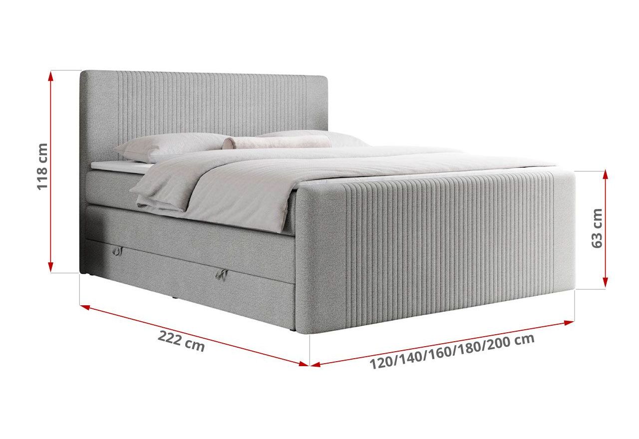 Łóżko kontynentalne KING DOREN 200x200 - H4 - jasnoszary, struktura