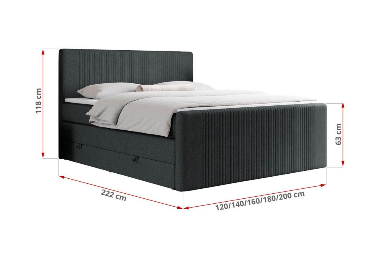 Łóżko kontynentalne KING DOREN 120x200 - H3 - ciemnoszary, struktura