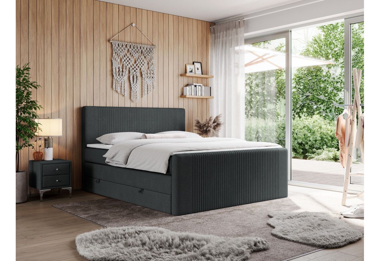 Łóżko kontynentalne KING DOREN 200x200 - H3 - ciemnoszary, struktura