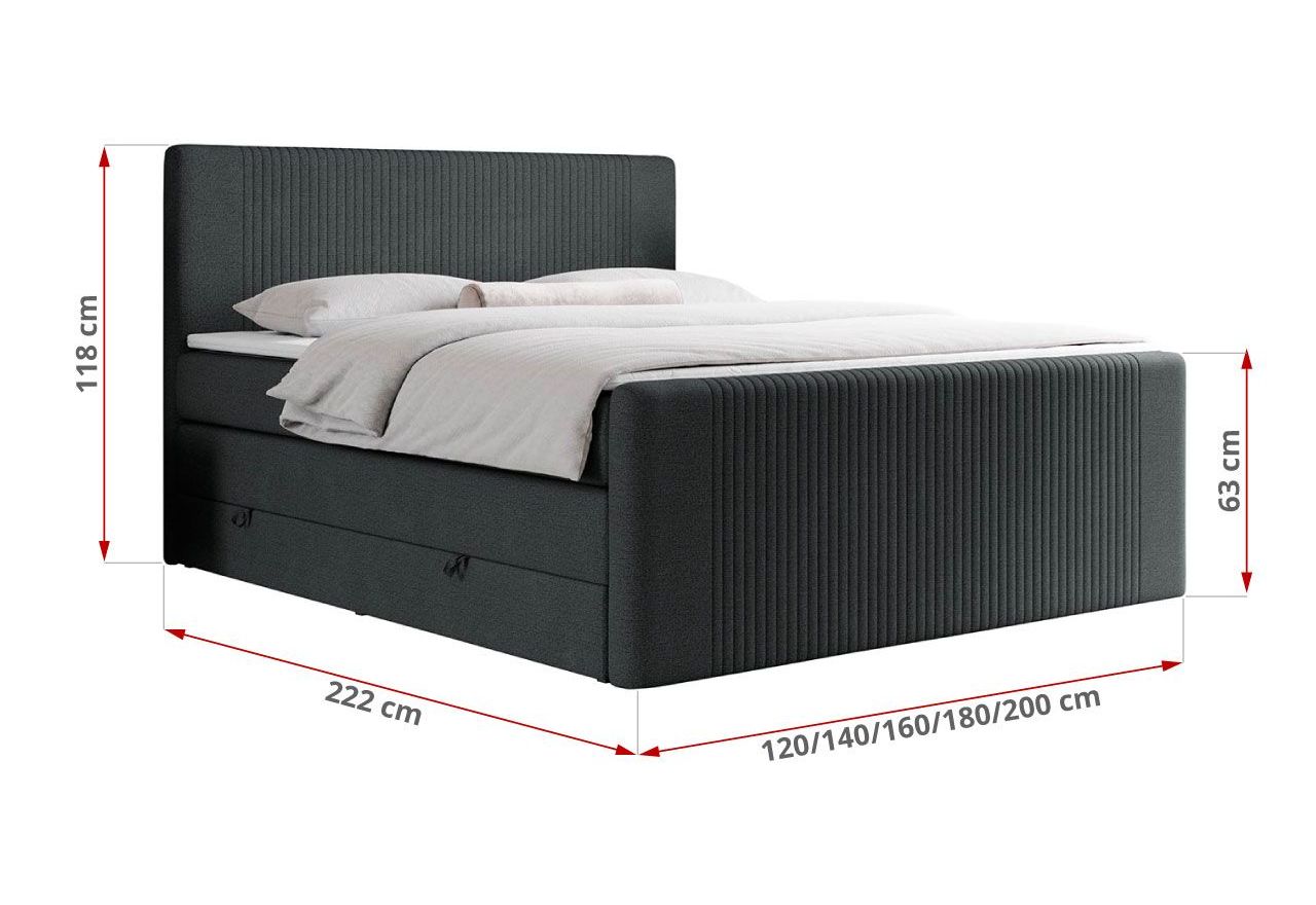 Łóżko kontynentalne KING DOREN 200x200 - H3 - ciemnoszary, struktura