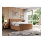 Łóżko kontynentalne KING DOREN 160x200 - H3 - pomarańczowy, struktura