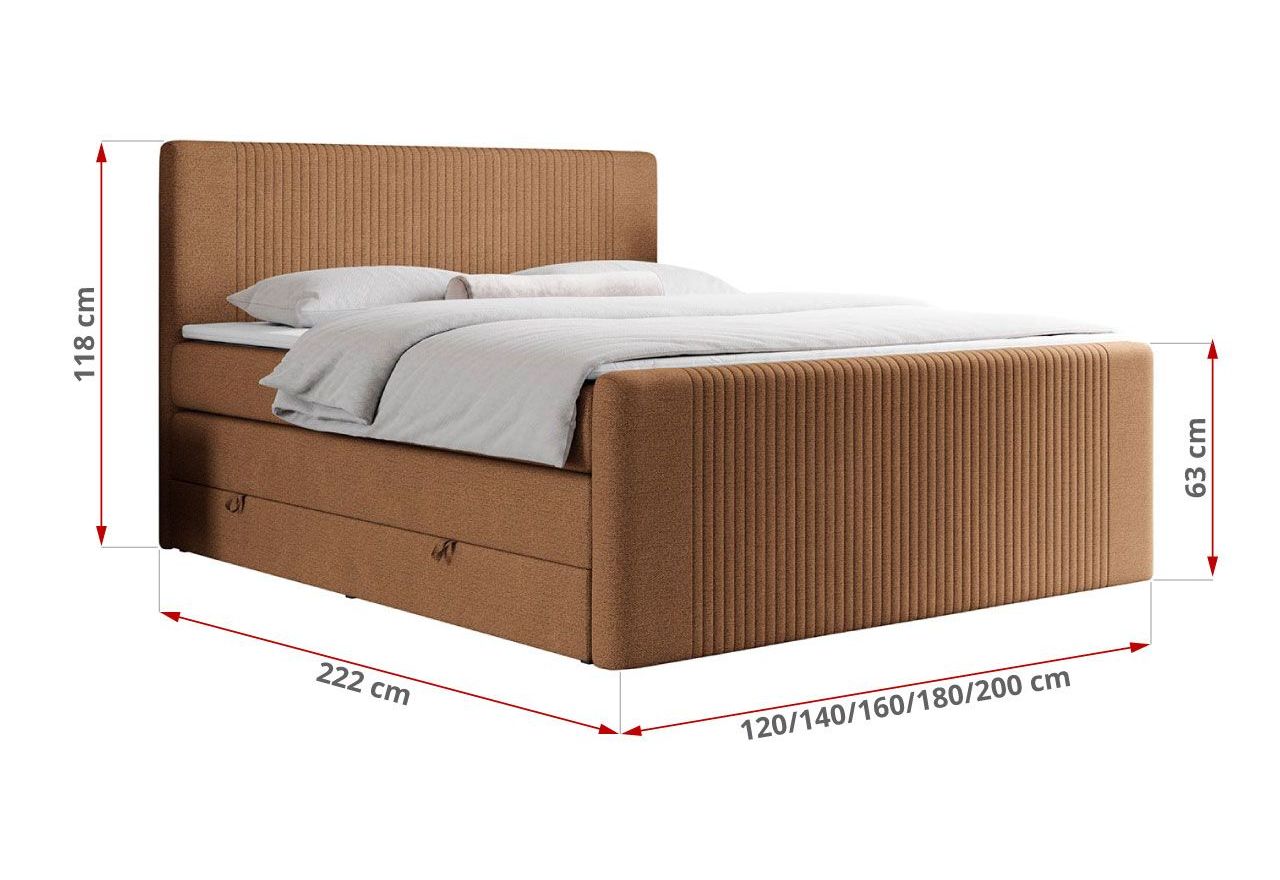 Łóżko kontynentalne KING DOREN 160x200 - H3 - pomarańczowy, struktura